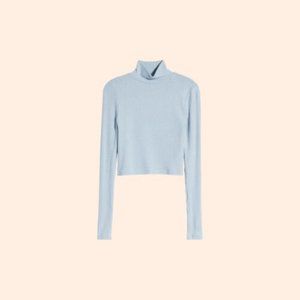 Reformation Jeans Size XS Valeria Top Cropped Mock Neck Sweater Sky Light Blue
